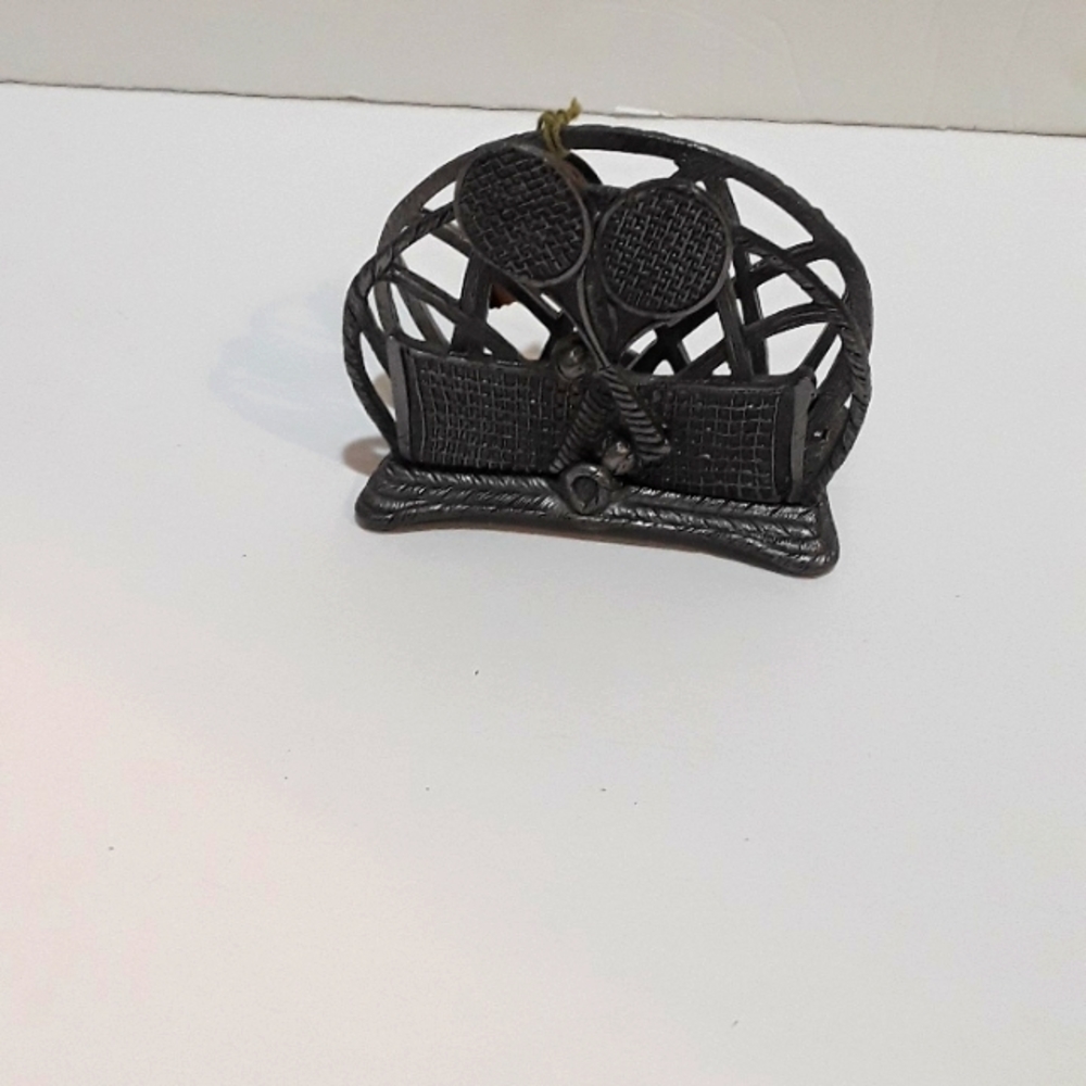 RARE NEW VINTAGE METZKE 1991 PEWTER TENNIS RACKETS NAPKIN HOLDER